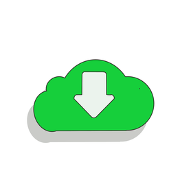 Piktogramm für Download: grüne Wolke mit einem weißen nach unten zeigenden Pfeil in der Mitte